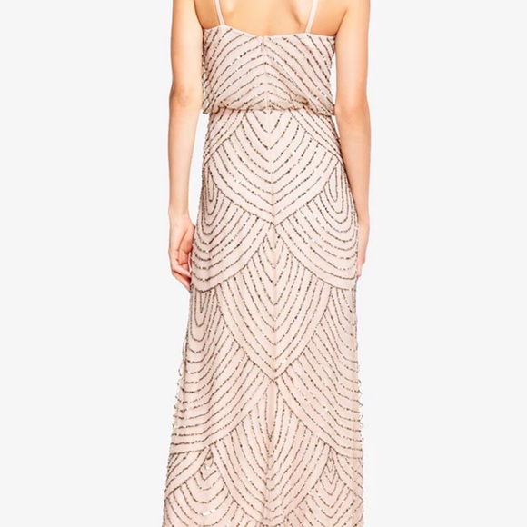 Adrianna Papell Art Deco Beaded Blouson Gown in Taupe Pink - Picture 2 of 4